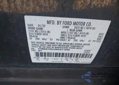 2022 Ford Explorer Xlt z USA, uszkodzony, nr VIN 1FMSK7DH3NGA71098